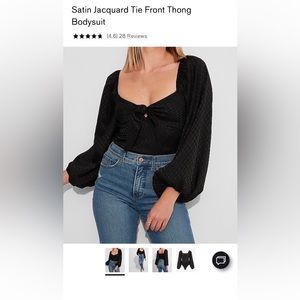 Satin Jacquard Tie Front Thing Body Suit Size XS